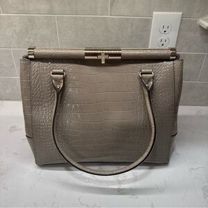 Kate Spade Structured Croc-Embossed Tote Bag in Taupe